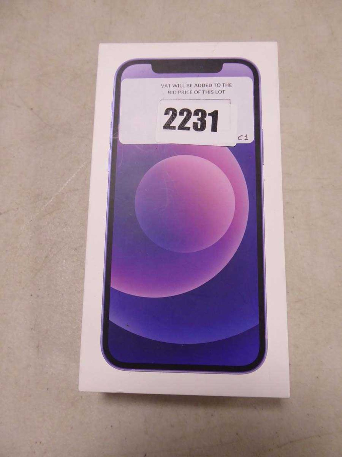 +VAT Apple iPhone 12 in purple, 128gb model A2403 with box - Image 2 of 2
