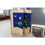 Eight panel folding screen decorated with storks