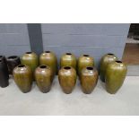 +VAT 10 x olive green coloured ceramic vases