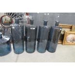 4 x blue glass cylindrical vases