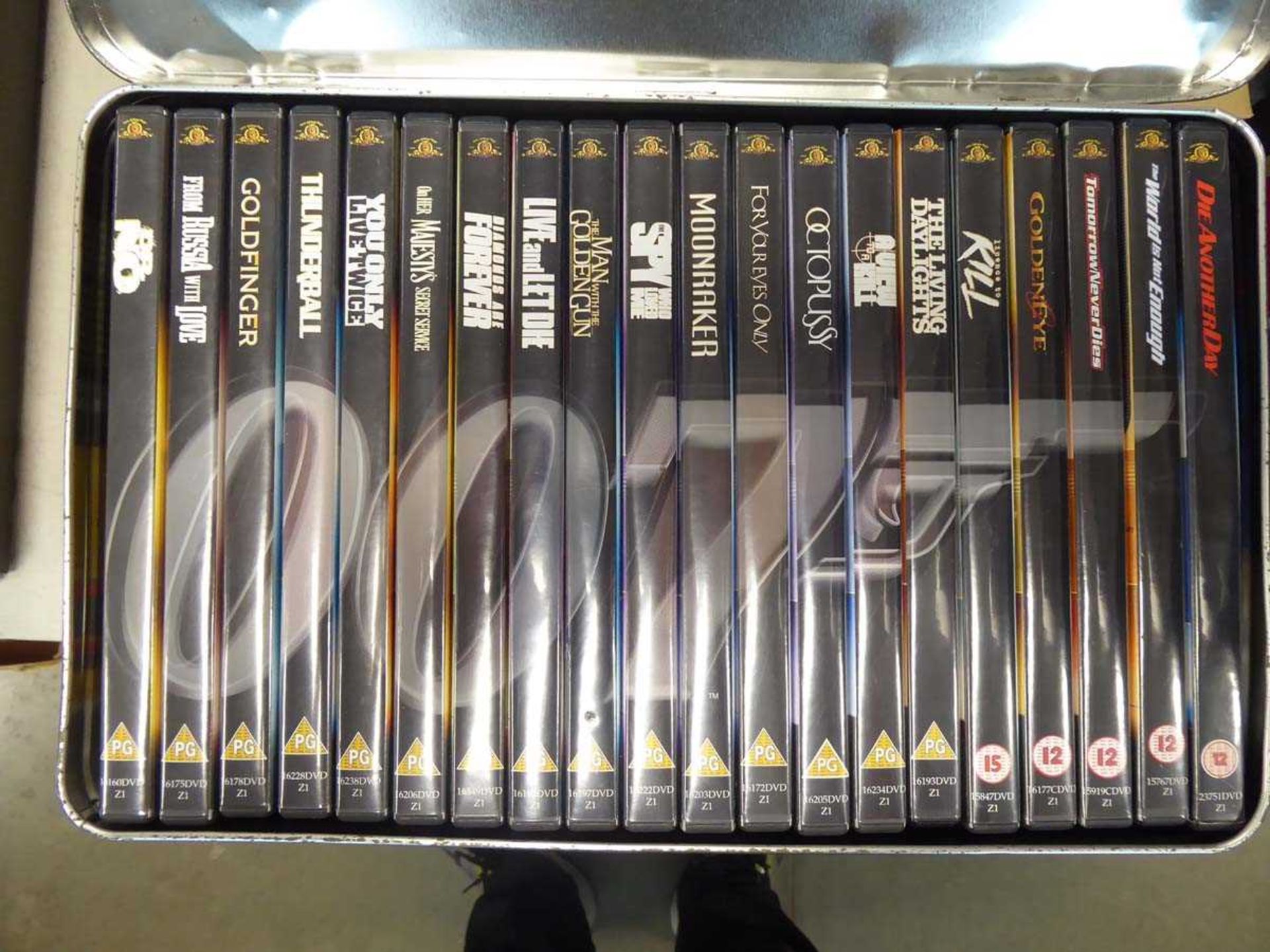 James Bond tin collector's DVD pack set including Dr No through to Die Another Day
