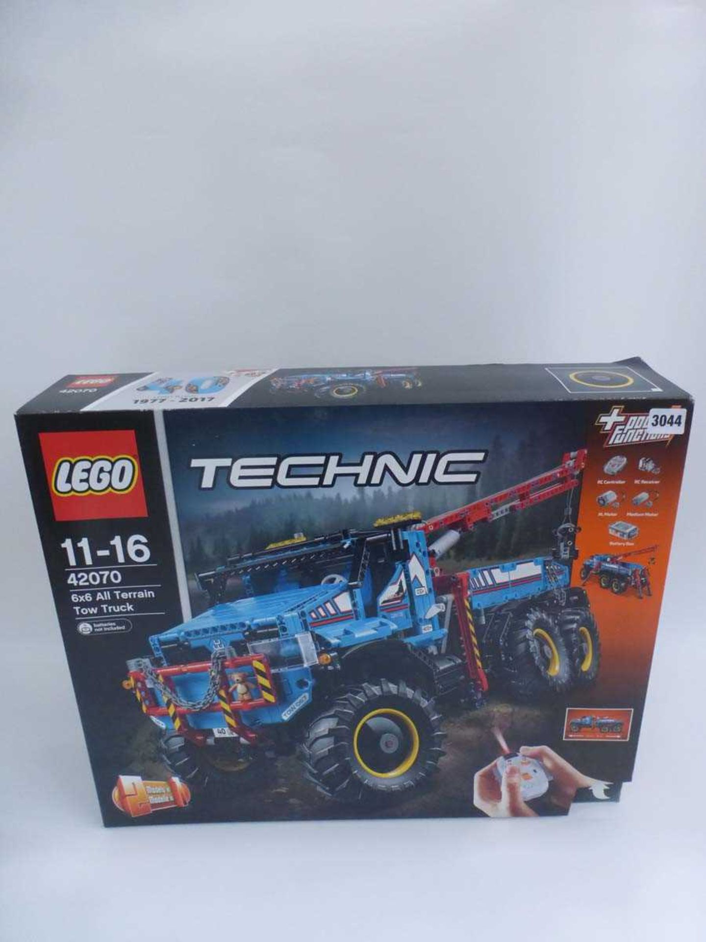 A Lego Technic 42070 6X6 All Terrain Tow Truck set, boxedContents unchecked