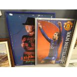 2 wall hangings of Nightmare on Elm Street and Manchester United's Fun Nistelrooy