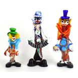 A group of three Murano and Toffolo Venetian Glass art clowns, two with paper labels, max. h. 31