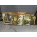 3 framed oils on canvas of country scenes with woodland and lakes