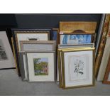 Quantity of botanical prints plus prints of horses, stag in a forest, country houses, the golfer,