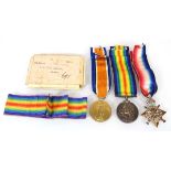A First World War trio of medals including 1914-1915 Volunteer Star, War & Defence Medals, awarded