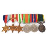 A set of six Second World War medals including War & Defence Medals, 1939-1945, Africa & Italy Stars