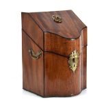 A Georgian mahogany and brass mounted knife box, h. 33 cmLooks to have been restored in the past.