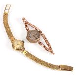 A ladies 9ct yellow gold wristwatch by Vertex, the circular dial with gold coloured Arabic and baton