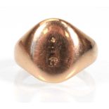 A 9ct yellow gold signet ring,ring size L,7.1 gms
