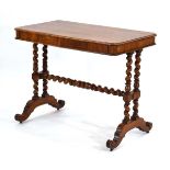 A Victorian mahogany library table, one drawer stamped 'Burr of Bedford', on barley twist supports