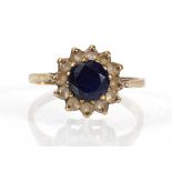 A 9ct yellow gold cluster ring set round cut sapphire and paste,ring size M 1/2,2.4 gms