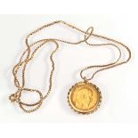 A 9ct yellow gold s-link necklace suspending an Edwardian sovereign, Melbourne mint, dated 1907 in a