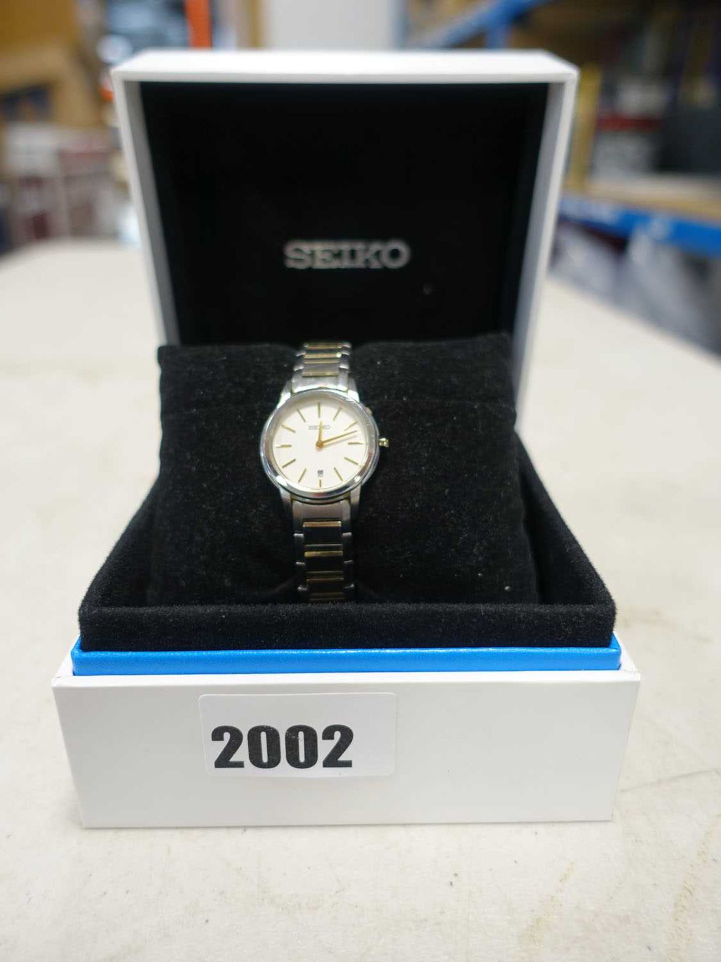 Seiko stainless steel strap watch with case and box