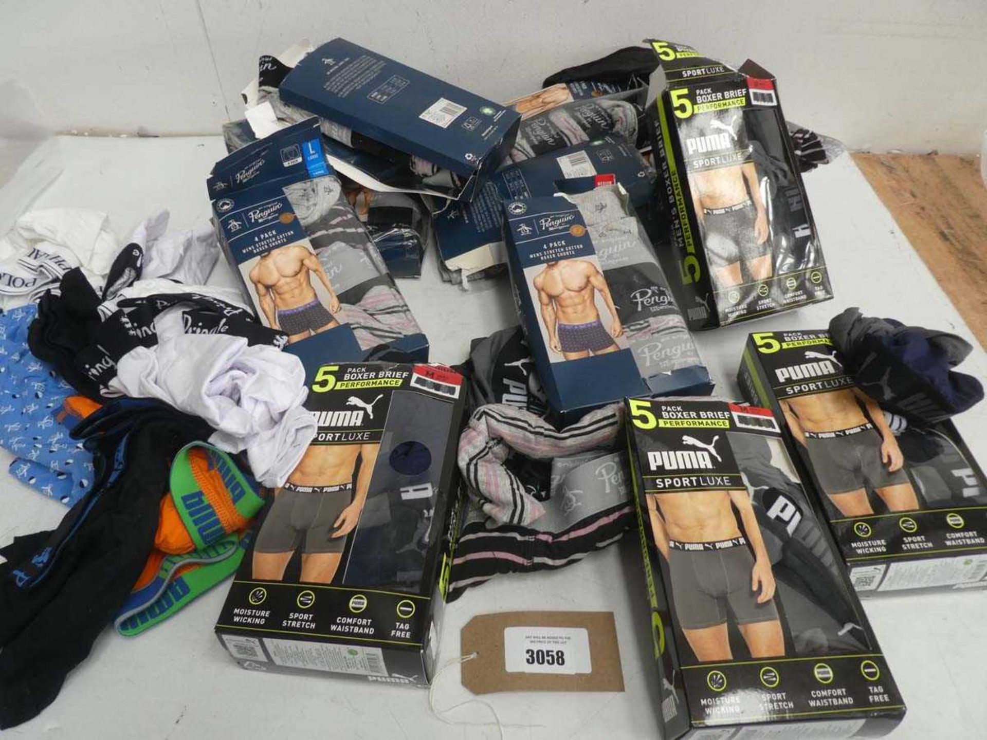 +VAT Selection of mixed men's underwear to include Puma, Penguin, Ralph Lauren, Pringle, etc