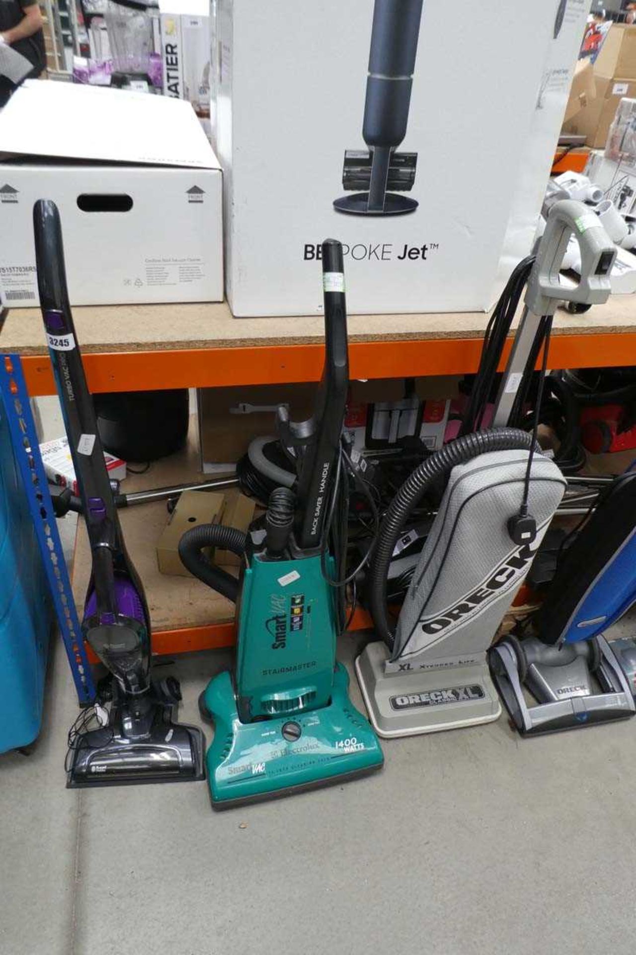 Upright Turbo vac Pro with charger plus a smart vac and a Oreckxl Classic vacuum