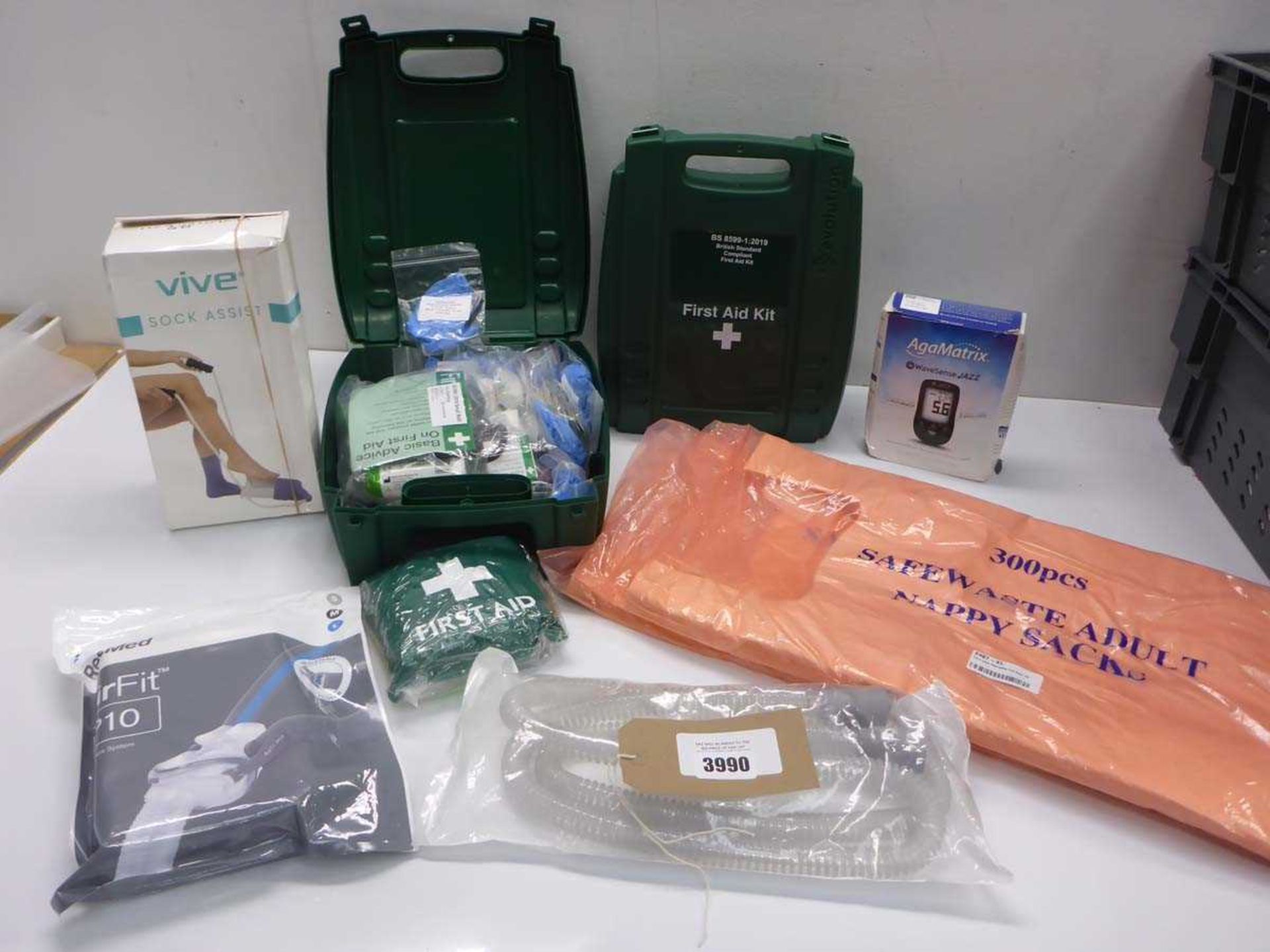 +VAT 3 First Aid kits, ResMed AirFit P10 nasal mask, Vive sock assist, AgaMatrix blood glucose