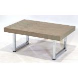 A Gordon Russell 'Prestige' coffee table with a grey ash surface and aluminium frame, badge to the