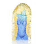 Erika Hoglund for Mats Jonasson, a Swedish glass sculpture encasing a nude torso, paper label, h. 19