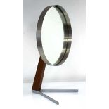 A Durlston Designs Ltd. aluminium and teak adjustable table mirror, h. 40 cm, d. 25 cm