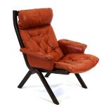 A 1960's Danish bentwood armchair with umber leather button upholstery*Sold subject to our Soft