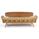 Lucien Ercolini for Ercol, an elm and beech 'surfboard' daybed or studio couch, with floral loose