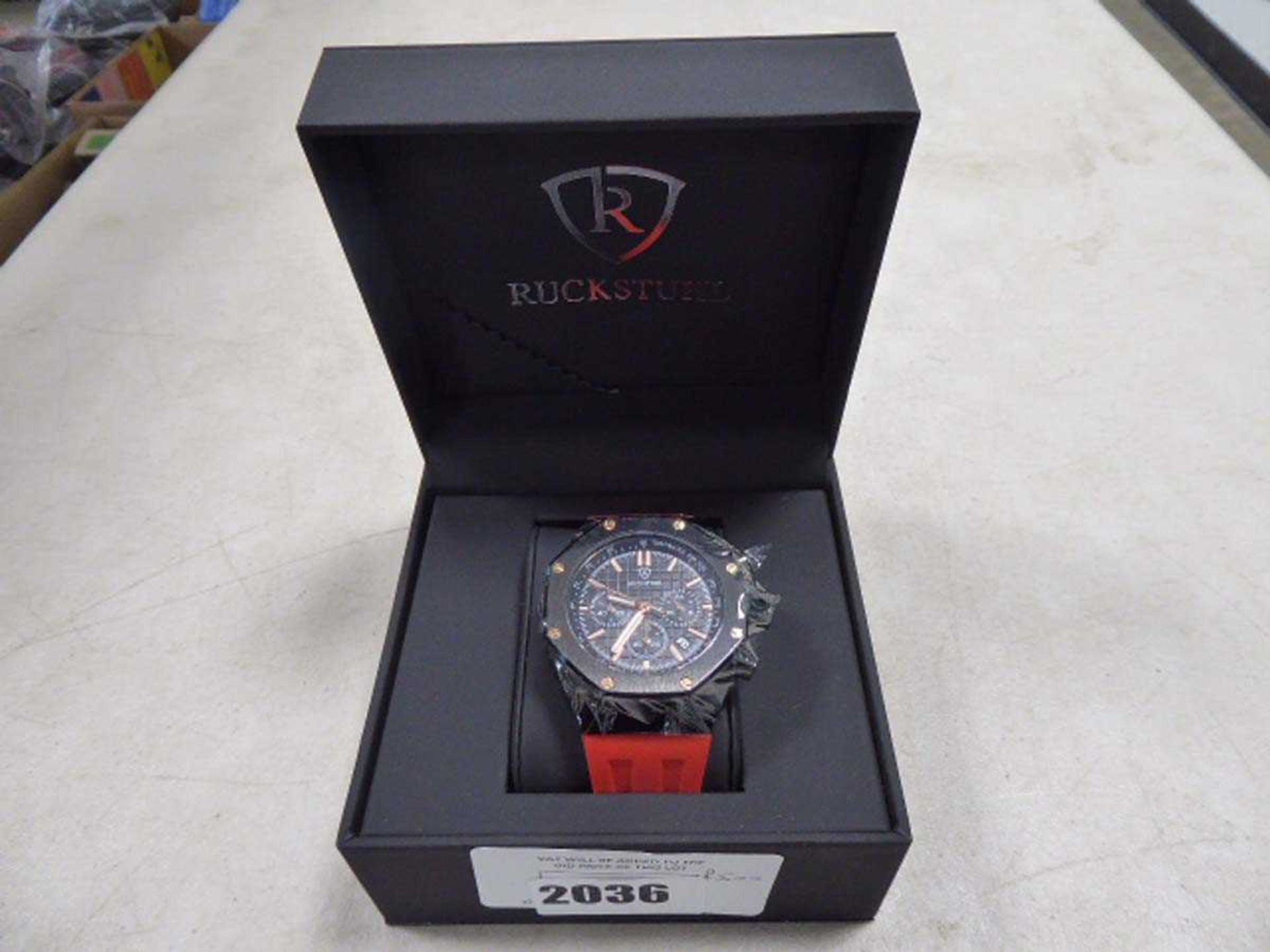 +VAT Ruckstuhl rubberised strap chronograph wrist watch model R500 with box