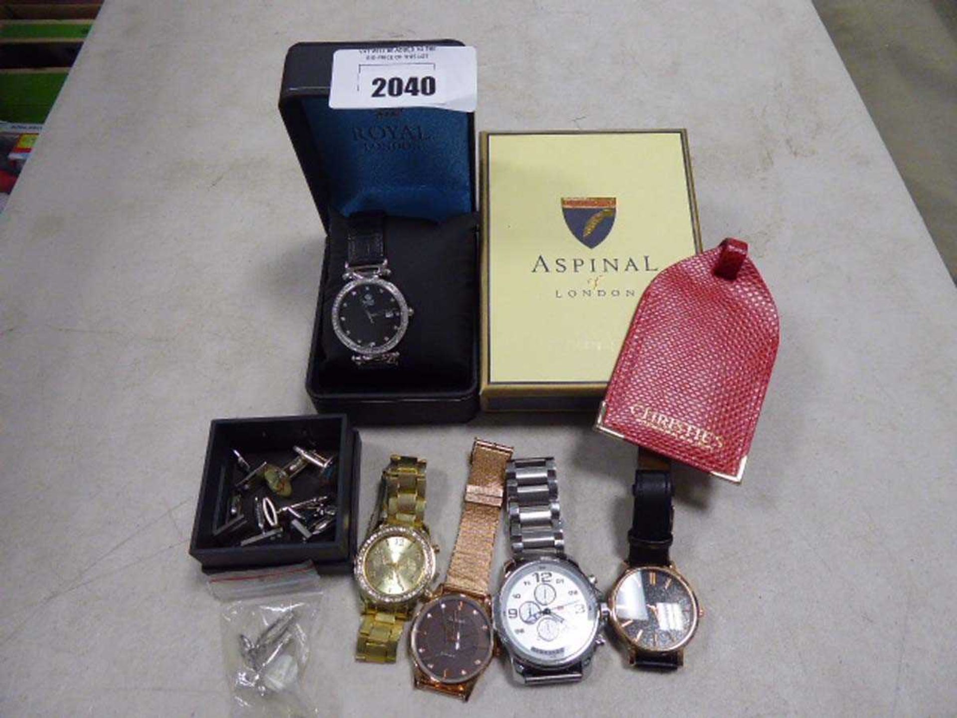 +VAT Assortment of cufflinks, wrist watches to include watches by Royal London and an Aspinal London