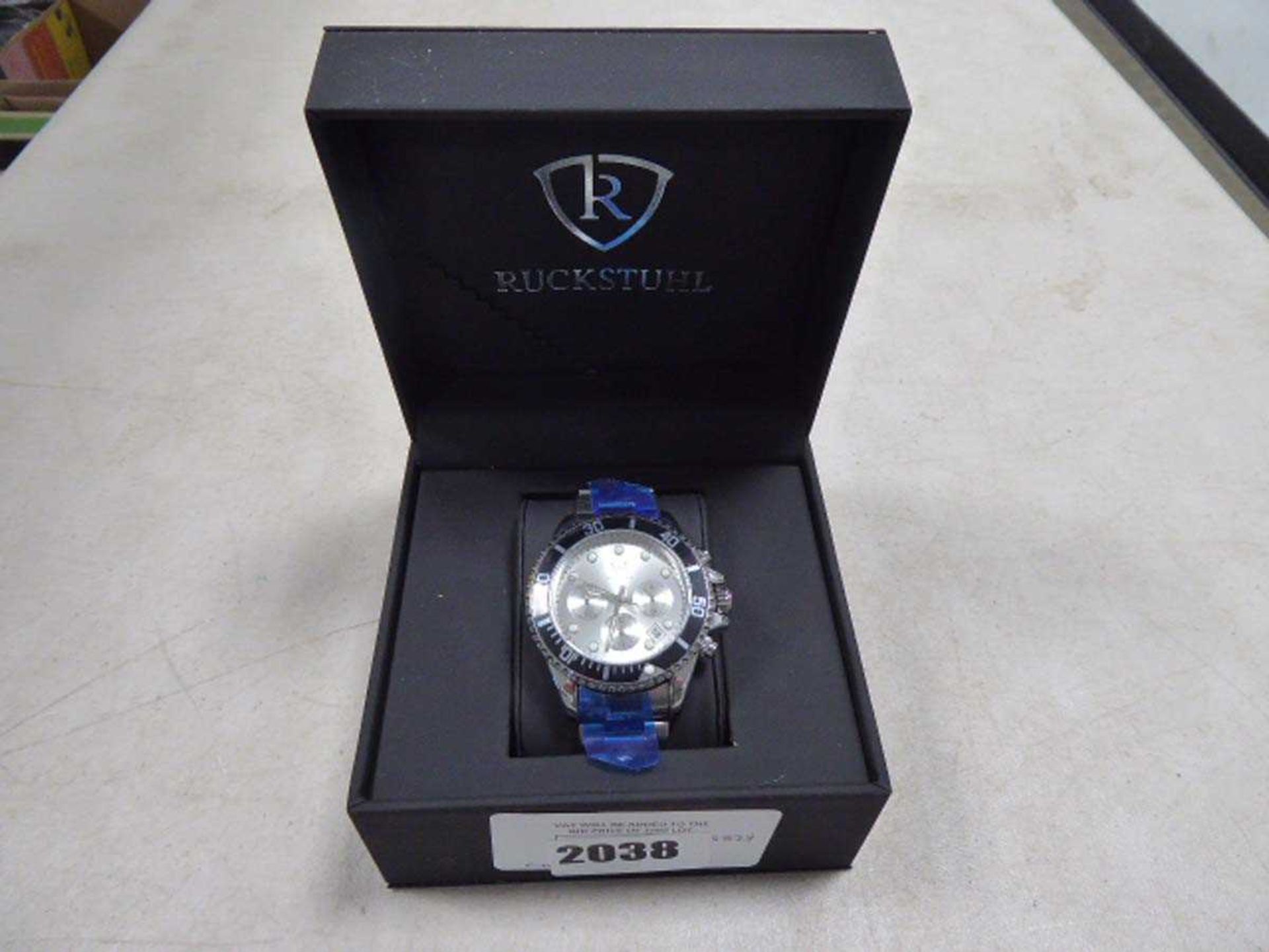 +VAT Ruckstuhl chronograph stainless steel strap wrist watch model 3829 with box