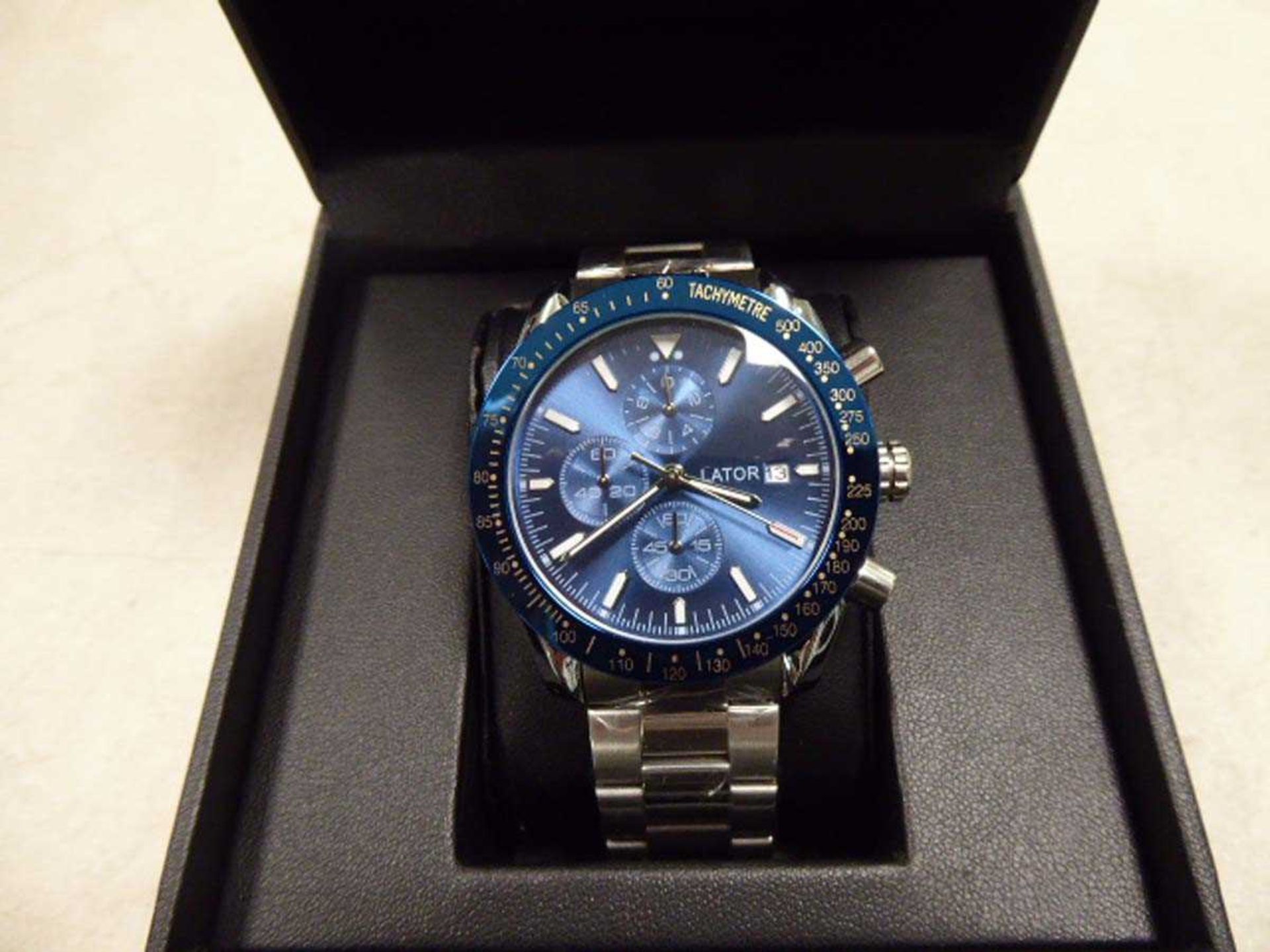 +VAT Lator Calibre stainless steel strap chronograph dial wrist watch with box - Image 2 of 2