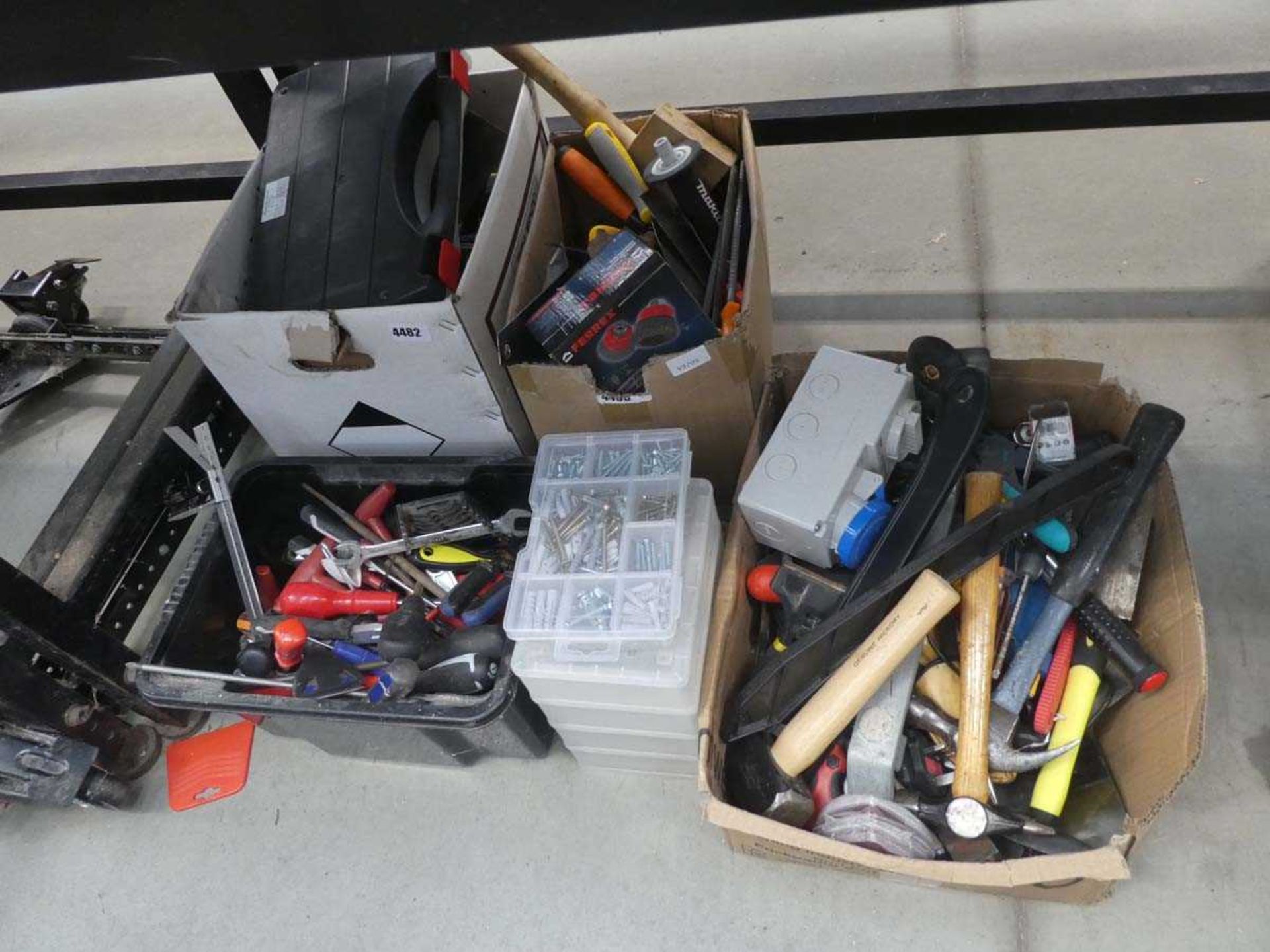 Half an underbay of assorted tools and fixings including hammers, spanners, screw drivers, screws,