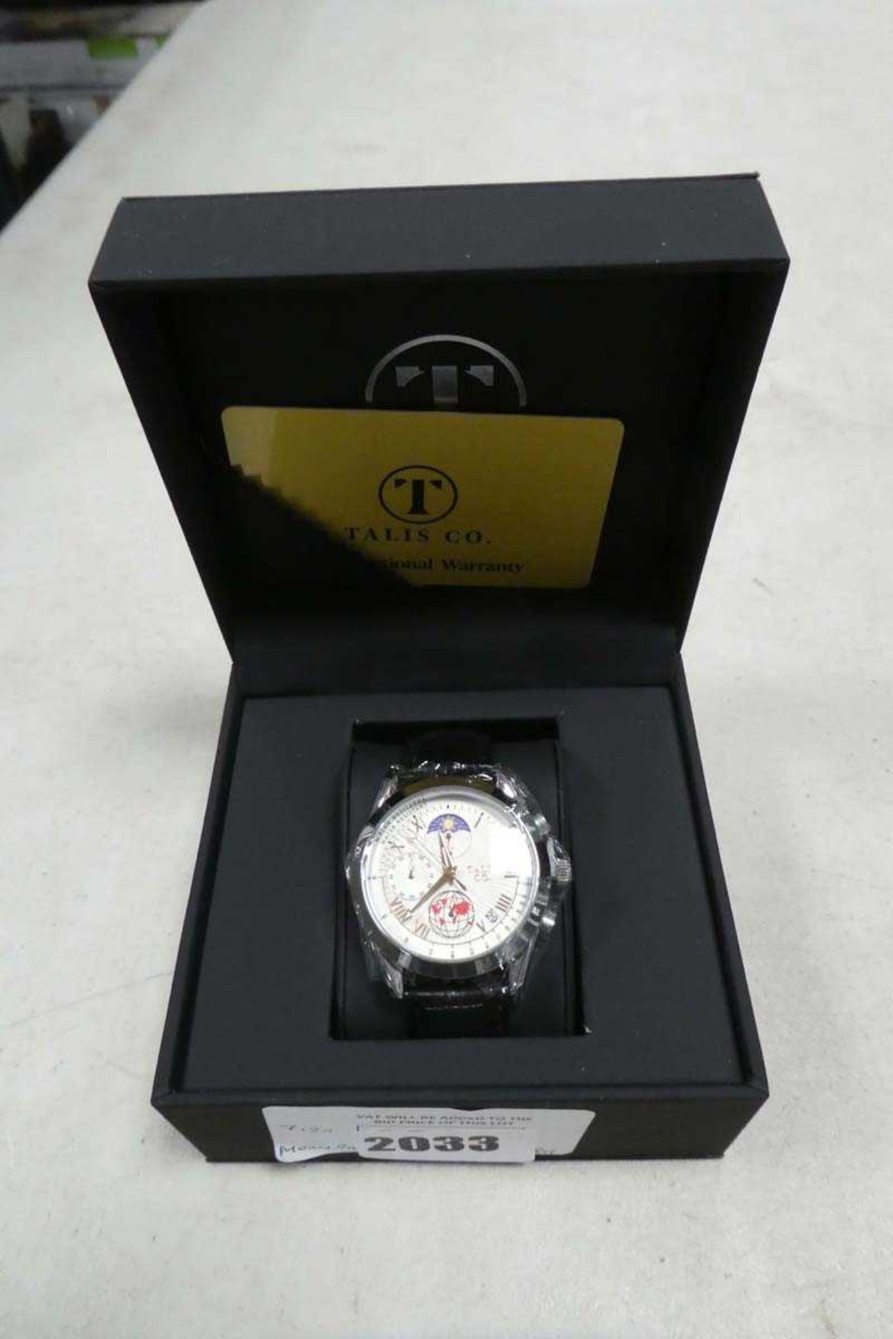 +VAT Talis Co moon phase dial chronograph wristwatch numbered 7120 with box