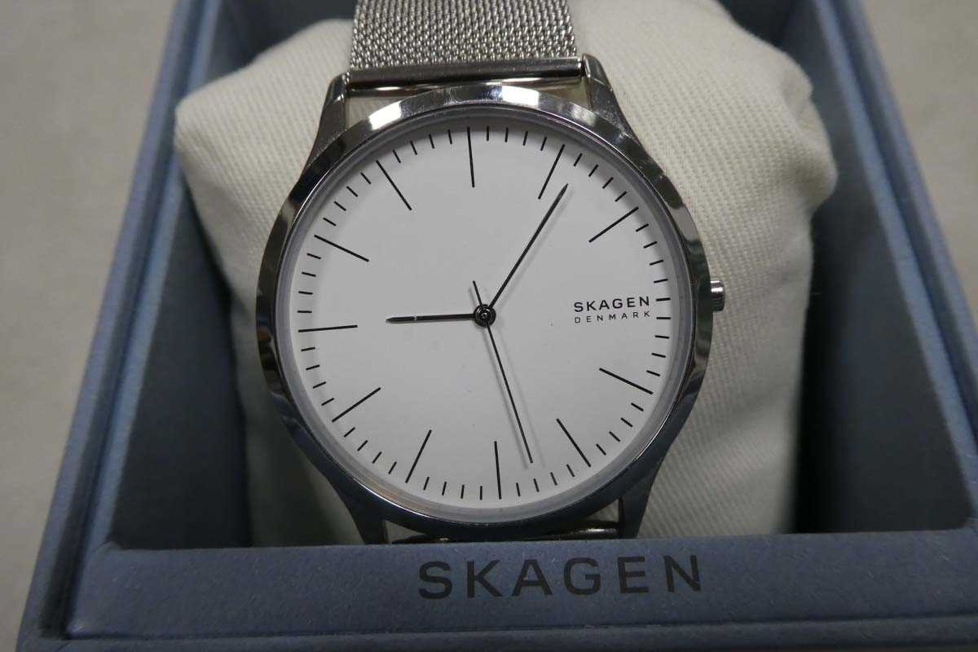 +VAT Skagen mesh stainless steel strap wristwatch with box - Image 2 of 2