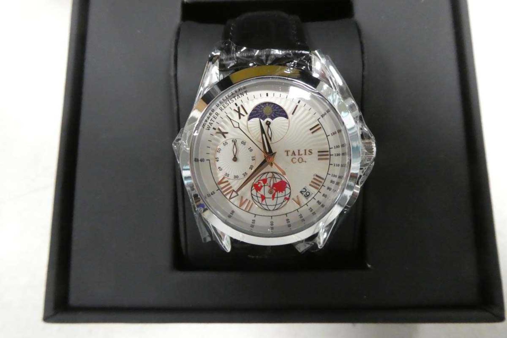 +VAT Talis Co moon phase dial chronograph wristwatch numbered 7120 with box - Image 2 of 2