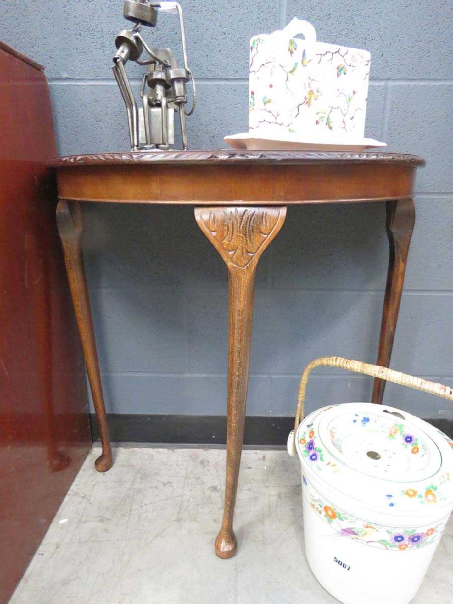 Reproduction demi lune mahogany side table