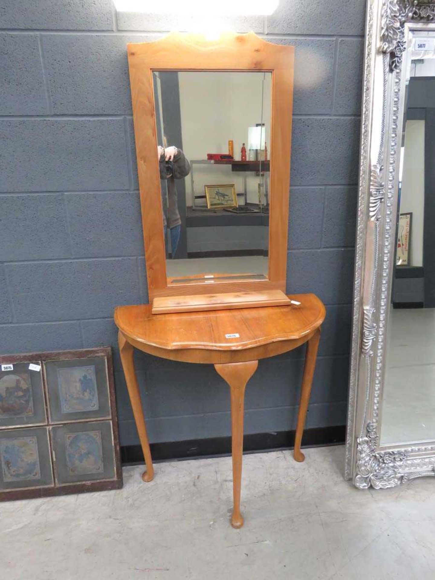 Demi lune side table with similar bevelled mirror