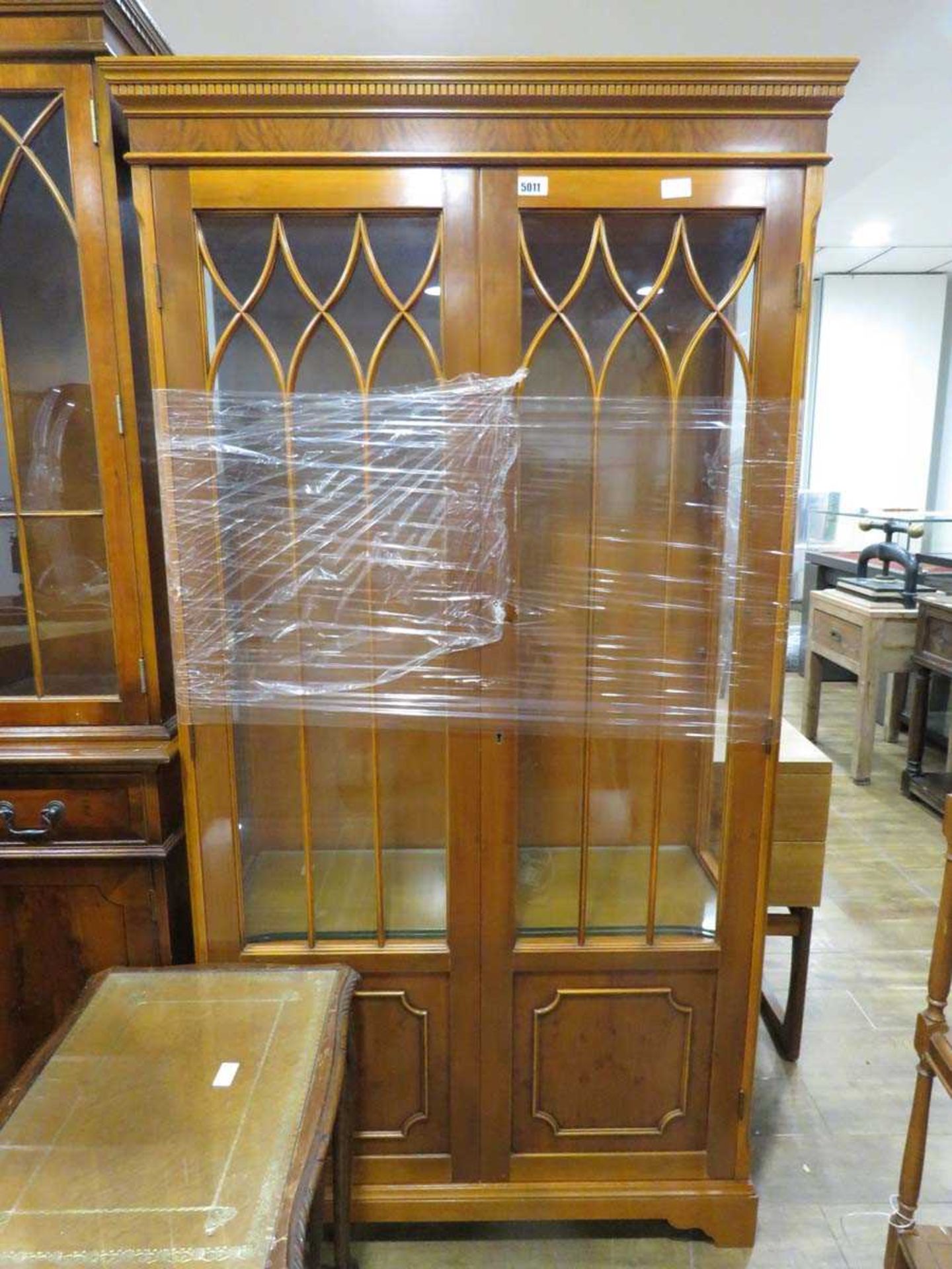 Yew glazed display cabinet