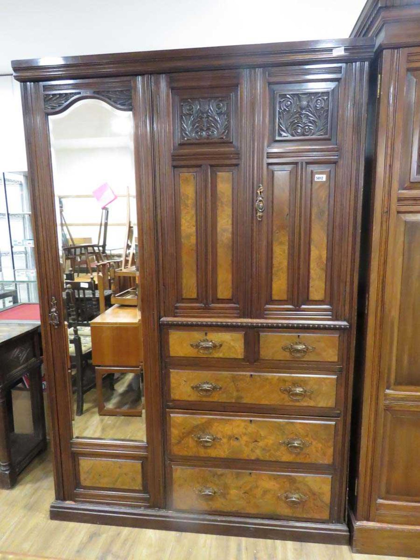 Victorian/Edwardian mahogany and walnut compactum with bevelled mirrored door