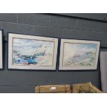 Pair of Portuguese coastal prints with restaurant and fishing boats