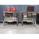 Pair of three drawer mirrored chests