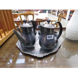 Silver plated five piece tea service with tray