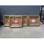 4 x framed and glazed prints depicting porcelain teapots