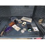 Cage containing cufflinks, costume jewellery, spectacles and compacts