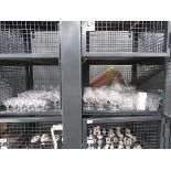 2 x cages containing sherry and wine glasses plus jug and tumblers