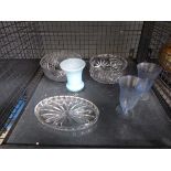 Cage containing a qty of glassware to inc. fruit bowls, goblets and a trinket dish