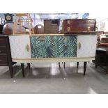 Diamond patterned and palm fronded decorated 1950's sideboard