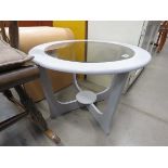 Painted coffee table with glazed insert plus bent plywood lamp table