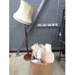 Qty of table lamps with shades plus a turned wooden lamp