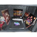 Cage containing Backstreet Boys vinyl singles, programme, posters etc.